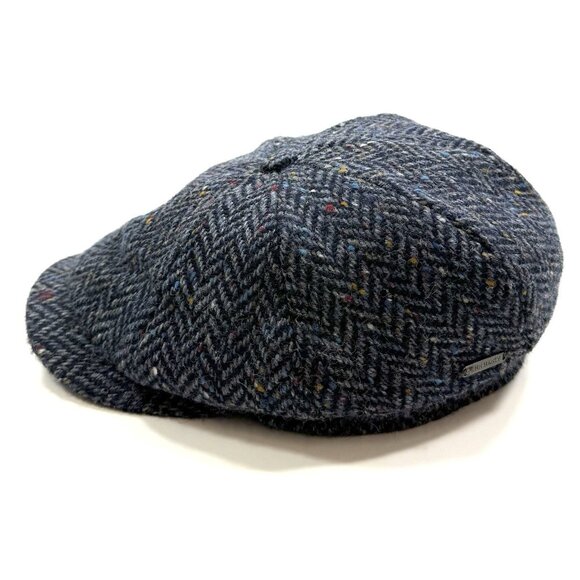 John Hanly Irish Flat Cap Wool Newsboy Cabbie Driver Hat Ireland L 7 3/8 Blue - Picture 1 of 8